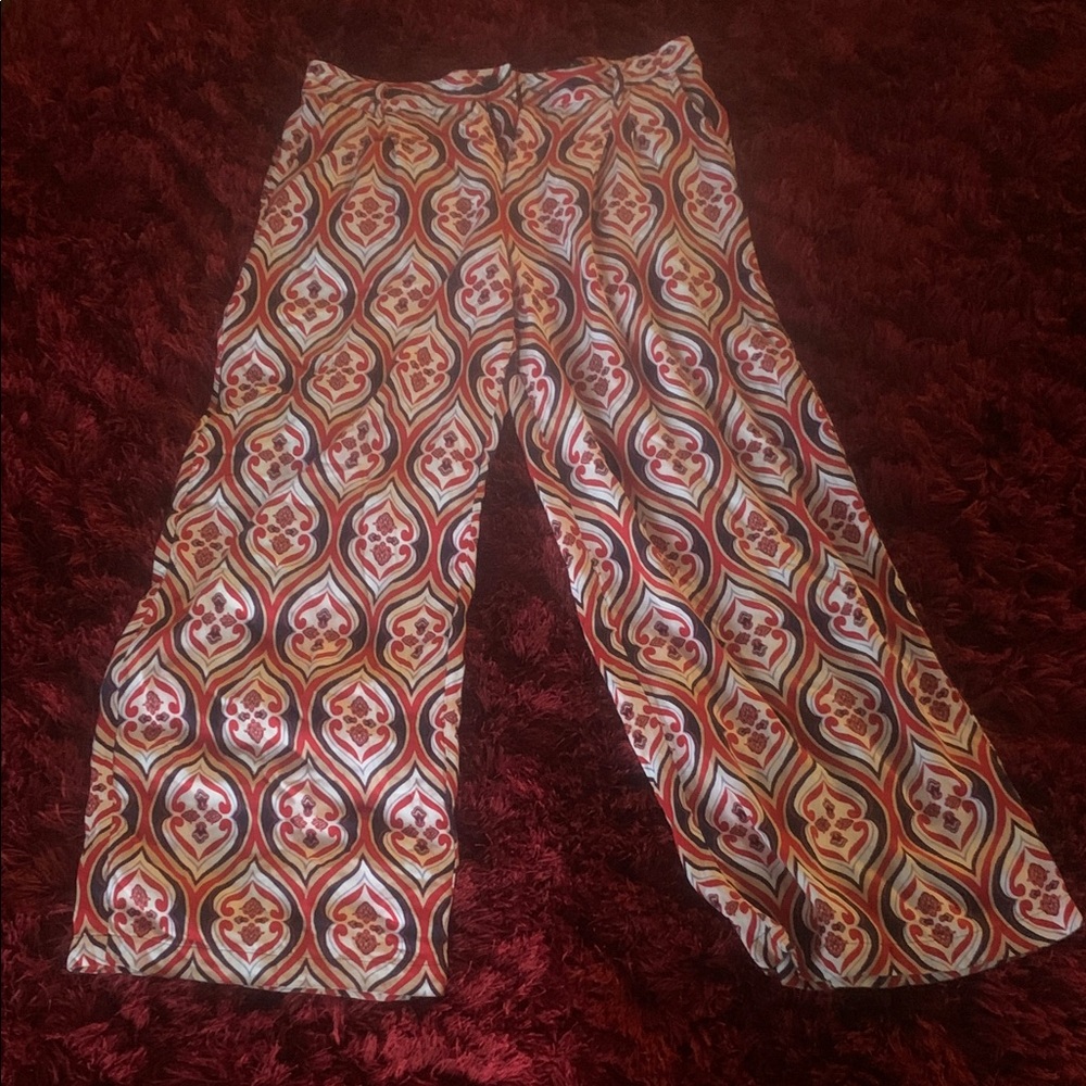 Geometric Patterned Wide-Leg Pants. 100%rayon